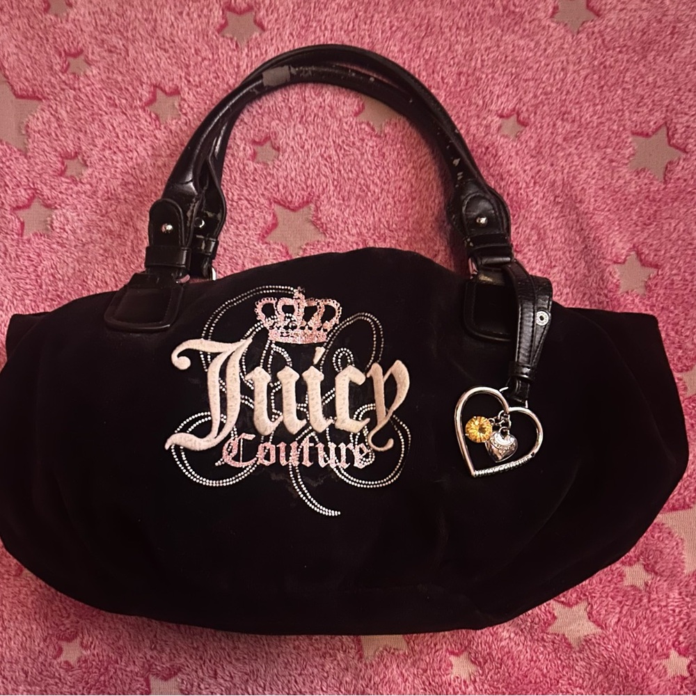Authentic Vintage Juicy Couture Black and Pink Shoulder Bag